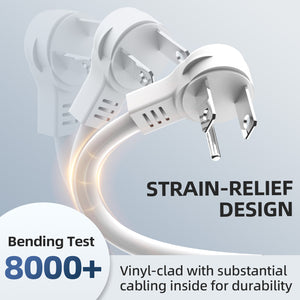6FT Flat Plug Extension Cord, 16A 1875W, 3-Prong Low Profile Heavy Duty Power Cable, Indoor Use, White