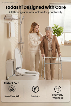 Tadashi Elongated Toilet Seat Bidet, Smart Electric Bidet with Remote Control, Bidets Attachment with Dryer, Warm Water Cleaning and Heated Seat