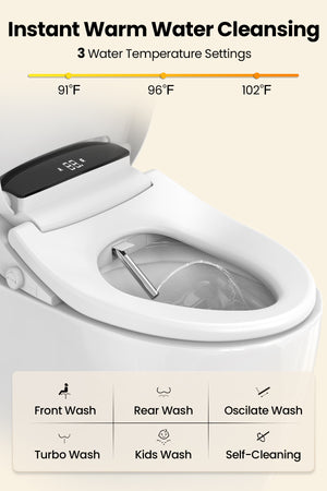 Tadashi Elongated Toilet Seat Bidet, Smart Electric Bidet with Remote Control, Bidets Attachment with Dryer, Warm Water Cleaning and Heated Seat