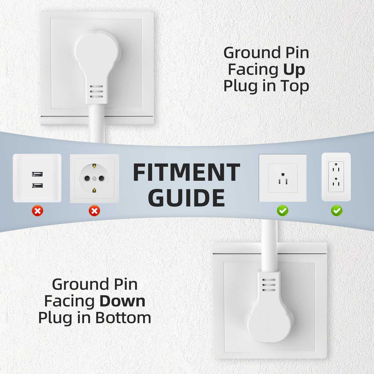 6FT Flat Plug Extension Cord, 16A 1875W, 3-Prong Low Profile Heavy Duty Power Cable, Indoor Use, White