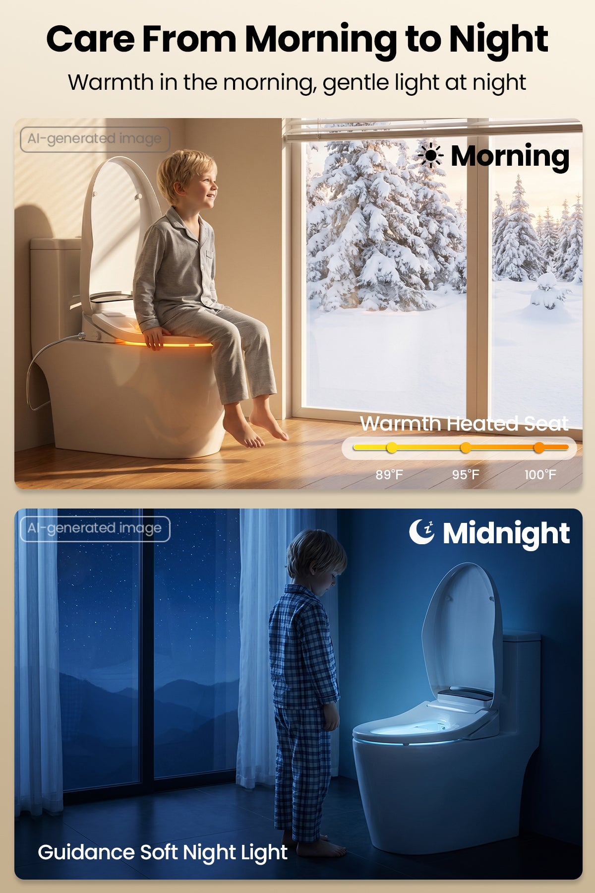Tadashi Elongated Toilet Seat Bidet, Smart Electric Bidet with Remote Control, Bidets Attachment with Dryer, Warm Water Cleaning and Heated Seat