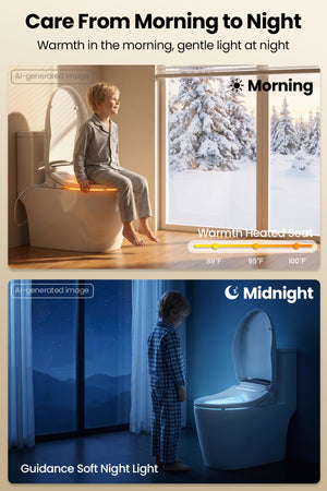 Tadashi Elongated Toilet Seat Bidet, Smart Electric Bidet with Remote Control, Bidets Attachment with Dryer, Warm Water Cleaning and Heated Seat