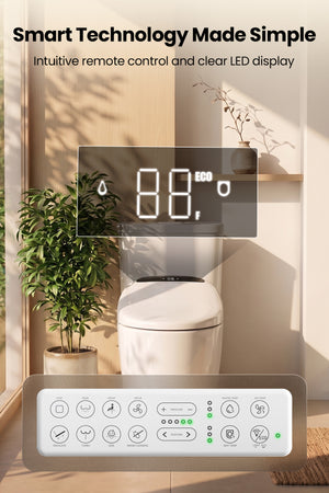 Tadashi Elongated Toilet Seat Bidet, Smart Electric Bidet with Remote Control, Bidets Attachment with Dryer, Warm Water Cleaning and Heated Seat