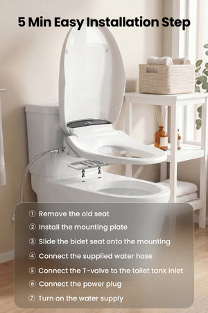 Tadashi Elongated Toilet Seat Bidet, Smart Electric Bidet with Remote Control, Bidets Attachment with Dryer, Warm Water Cleaning and Heated Seat