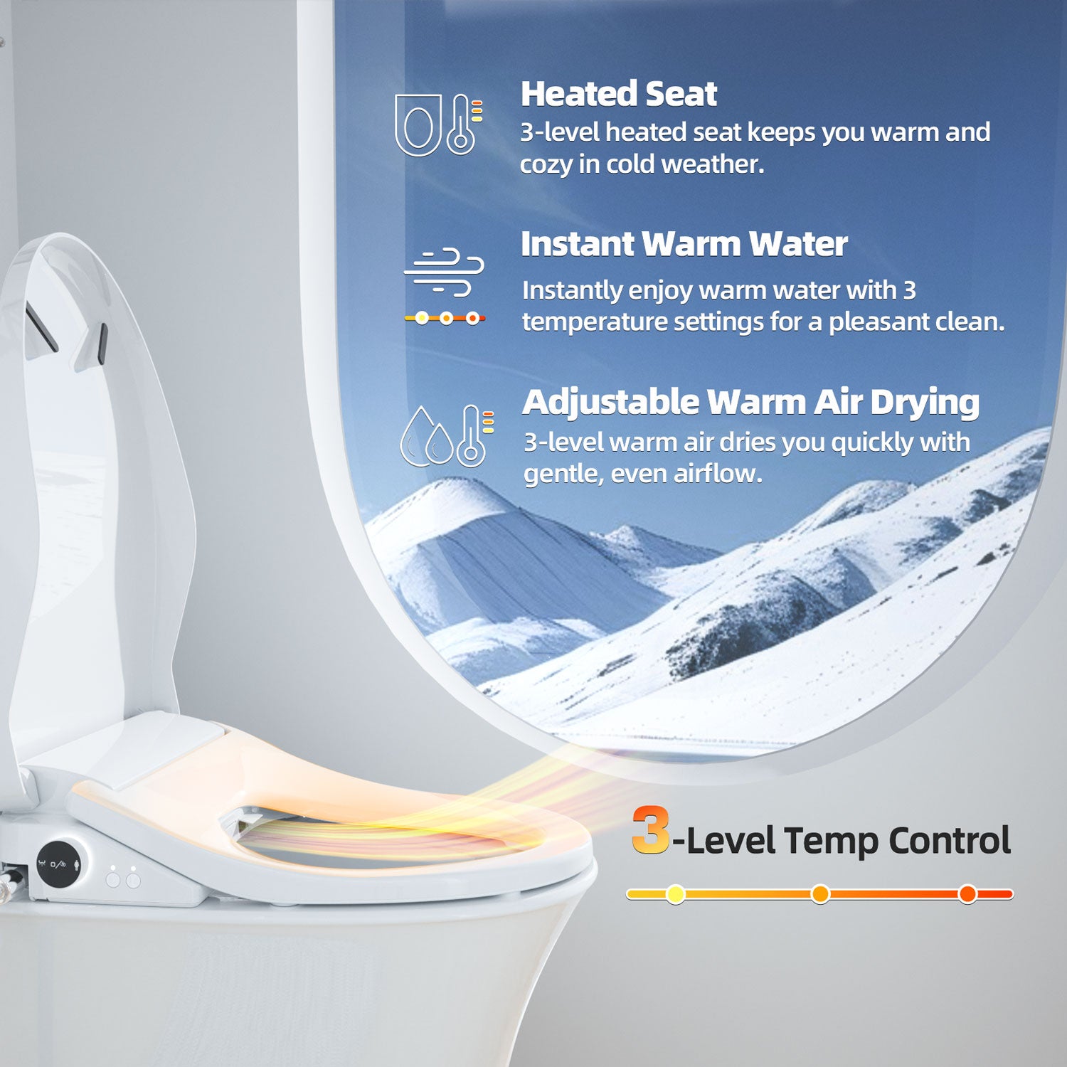 BATHKITY Smart Bidet Toilettensitz – Elektrisch, Mit Warmwasser, Warmlufttrockner, Beheiztem Sitz & Edelstahldüsen (langoval)