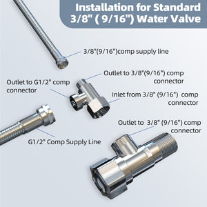 Bidet T-Valve Adapter, 3/8 x 3/8 x 1/2 Inch T-Fitting with Water Valve & 3/8 Inch Hose for Bidet